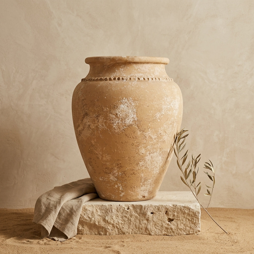 Vaso terracota artesanal Kora M,  artesanato feito em Portugal. Decoração de interiores; Design biofílico; Decoração sustentável nos estilos: Japandi, minimalista, rústico, mediterrânico, farmhouse e cottage. 