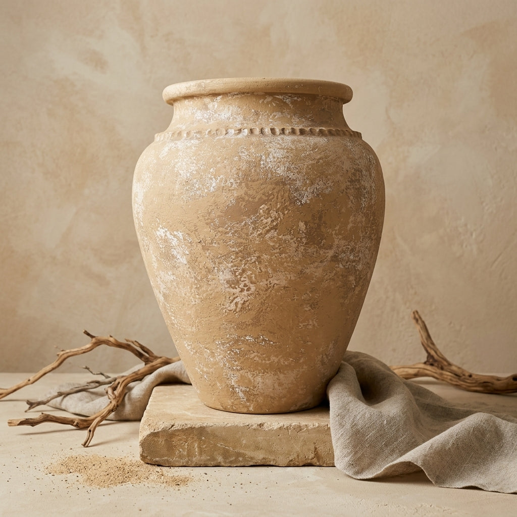 Vaso terracota artesanal Kora M,  artesanato feito em Portugal. Decoração de interiores; Design biofílico; Decoração sustentável nos estilos: Japandi, minimalista, rústico, mediterrânico, farmhouse e cottage. 