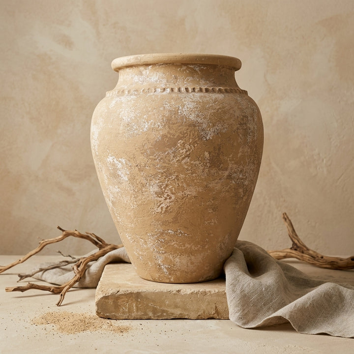 Vaso terracota artesanal Kora M,  artesanato feito em Portugal. Decoração de interiores; Design biofílico; Decoração sustentável nos estilos: Japandi, minimalista, rústico, mediterrânico, farmhouse e cottage. 