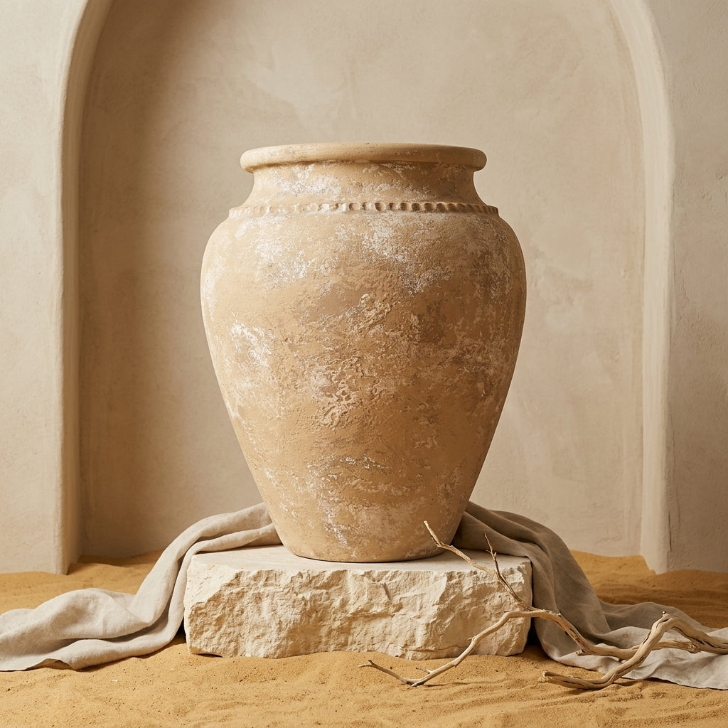 Vaso terracota artesanal Kora M,  artesanato feito em Portugal. Decoração de interiores; Design biofílico; Decoração sustentável nos estilos: Japandi, minimalista, rústico, mediterrânico, farmhouse e cottage. 