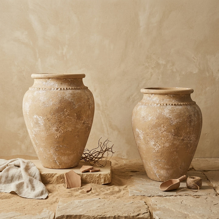 Vaso terracota artesanal Kora M,  artesanato feito em Portugal. Decoração de interiores; Design biofílico; Decoração sustentável nos estilos: Japandi, minimalista, rústico, mediterrânico, farmhouse e cottage. 