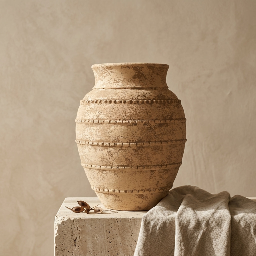 Vaso terracota artesanal LAMOUR E feito à mão Portugal. Decoração orgânica. Decoração e design de interiores; decoração e design biofílico; Decoração minimalista, wabi-sabi, rústica, mediterrânico e farmehouse. Mediterranean House Style