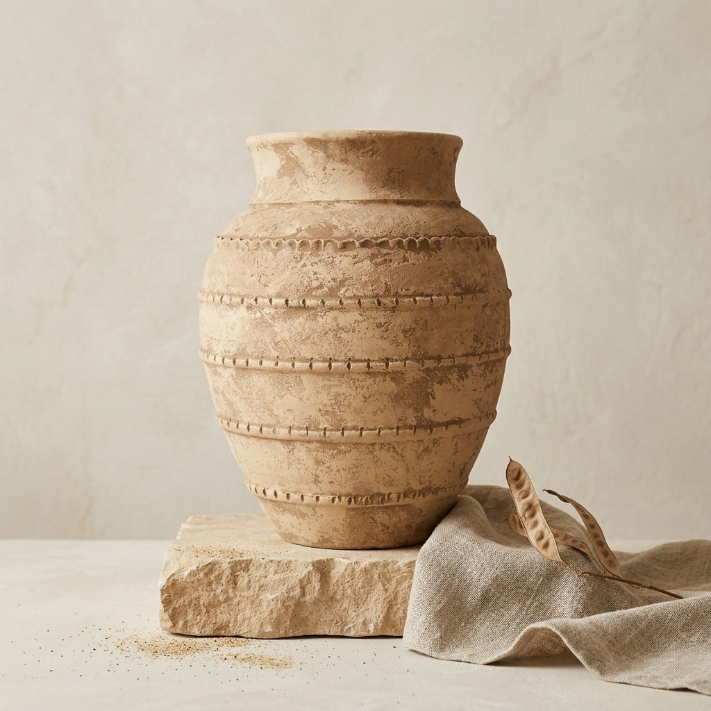 Vaso terracota artesanal LAMOUR E feito à mão Portugal. Decoração orgânica. Decoração e design de interiores; decoração e design biofílico; Decoração minimalista, wabi-sabi, rústica, mediterrânico e farmehouse. Mediterranean House Style