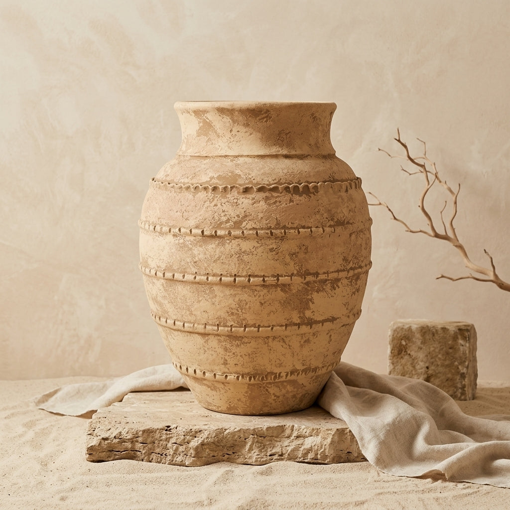 Vaso terracota artesanal LAMOUR E feito à mão Portugal. Decoração orgânica. Decoração e design de interiores; decoração e design biofílico; Decoração minimalista, wabi-sabi, rústica, mediterrânico e farmehouse. Mediterranean House Style