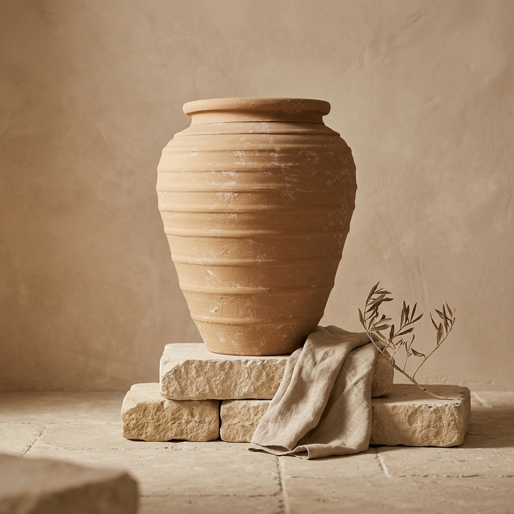 Vaso terracota artesanal Marua D, MADE IN Portugal. Decoração orgânica; Estilo wabi-sabi, minimalista, rústico, mediterrânico, moderno e outras. Decoração sustentável e design de interiores; design biofílico;