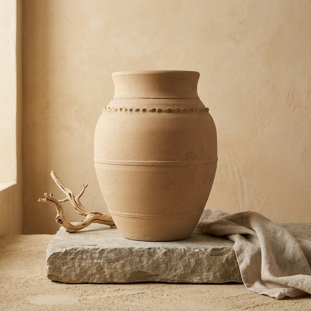 Vaso terracota artesanal LAMOUR K feito à mão Portugal. Decoração orgânica; Decoração sustentável; Design de interiores; decoração e design biofílico; Decoração minimalista, wabi-sabi, rústica, mediterrânico e farmehouse. Mediterranean House Style