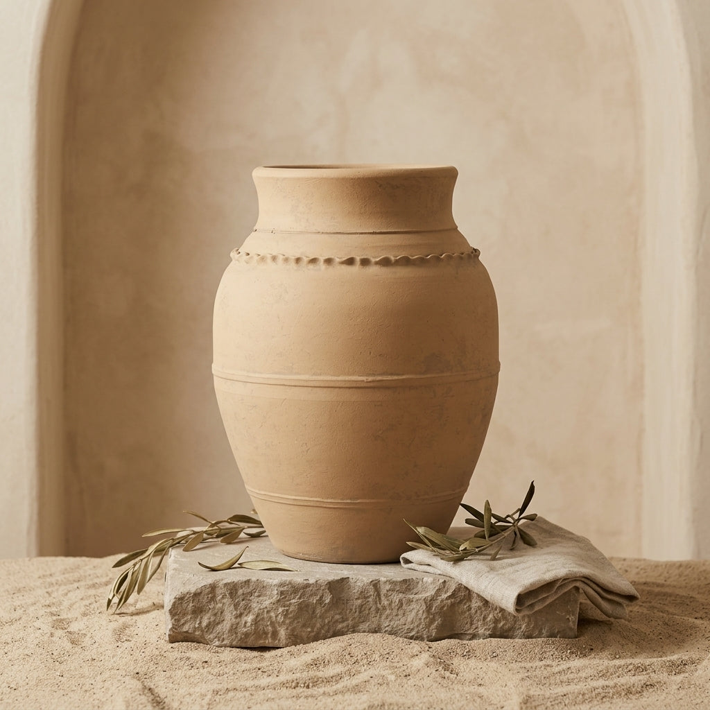 Vaso terracota artesanal LAMOUR K feito à mão Portugal. Decoração orgânica; Decoração sustentável; Design de interiores; decoração e design biofílico; Decoração minimalista, wabi-sabi, rústica, mediterrânico e farmehouse. Mediterranean House Style