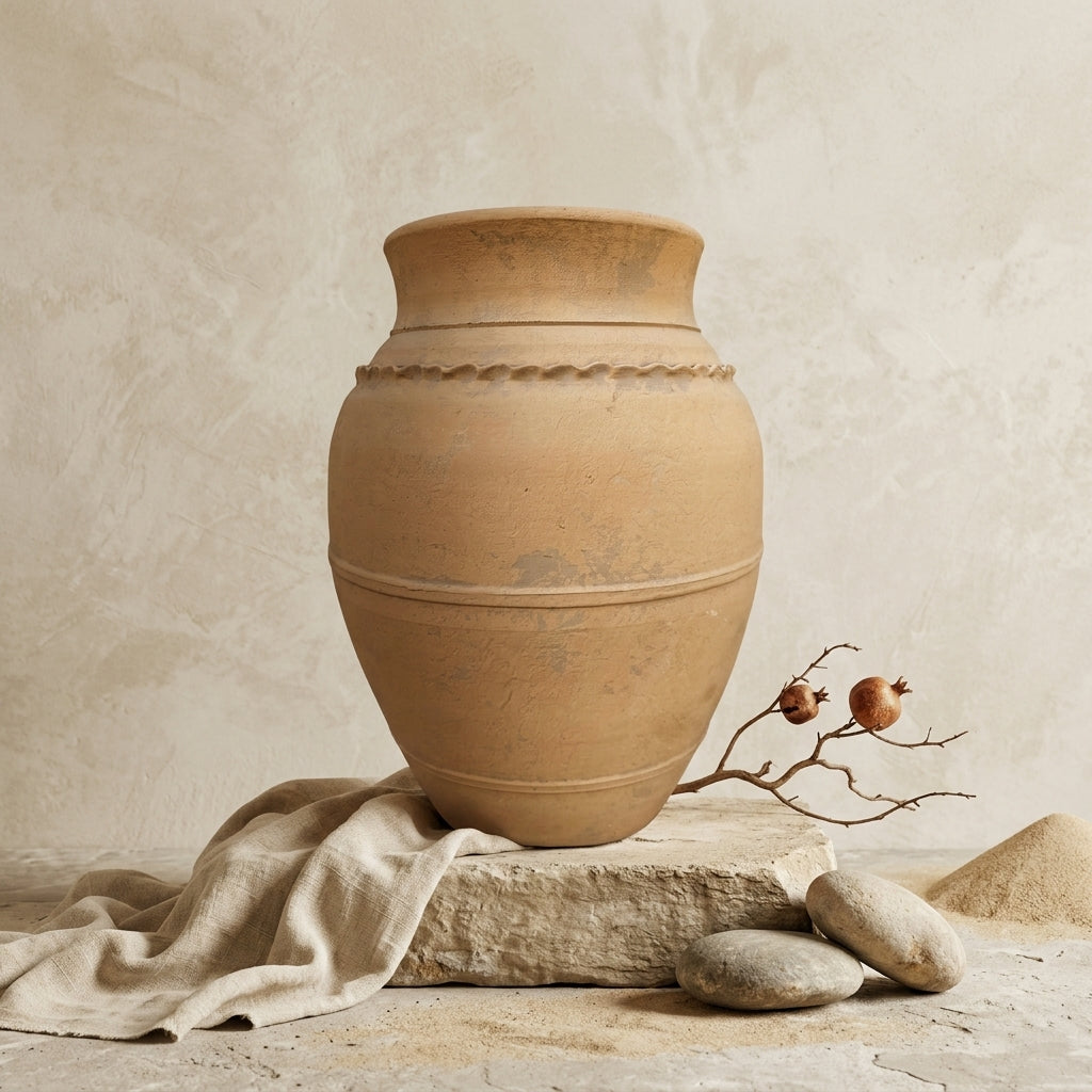 Vaso terracota artesanal LAMOUR K feito à mão Portugal. Decoração orgânica; Decoração sustentável; Design de interiores; decoração e design biofílico; Decoração minimalista, wabi-sabi, rústica, mediterrânico e farmehouse. Mediterranean House Style