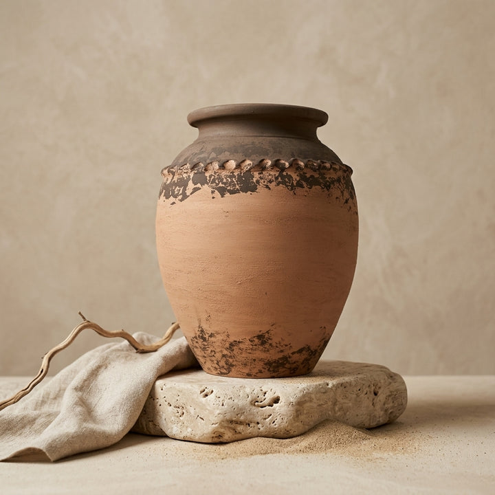Vaso terracota artesanal  EXC 36, handmade em Portugal. Organic Decor; Design de interiores sustentável; design biofílico; Decoração orgânica; Decoração wabi-sabi, farmhouse, Japandi, minimalista, mediterrânica. Mediterranean Style;