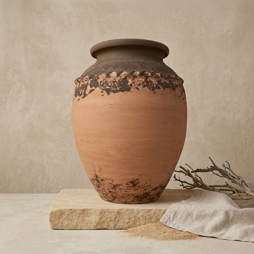 Vaso terracota artesanal  EXC 36, handmade em Portugal. Organic Decor; Design de interiores sustentável; design biofílico; Decoração orgânica; Decoração wabi-sabi, farmhouse, Japandi, minimalista, mediterrânica. Mediterranean Style;