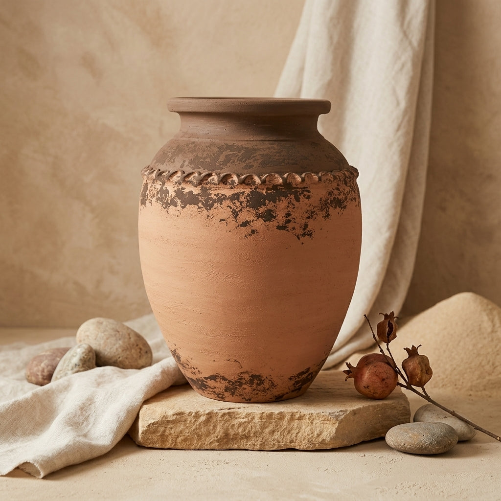 Vaso terracota artesanal  EXC 36, handmade em Portugal. Organic Decor; Design de interiores sustentável; design biofílico; Decoração orgânica; Decoração wabi-sabi, farmhouse, Japandi, minimalista, mediterrânica. Mediterranean Style;