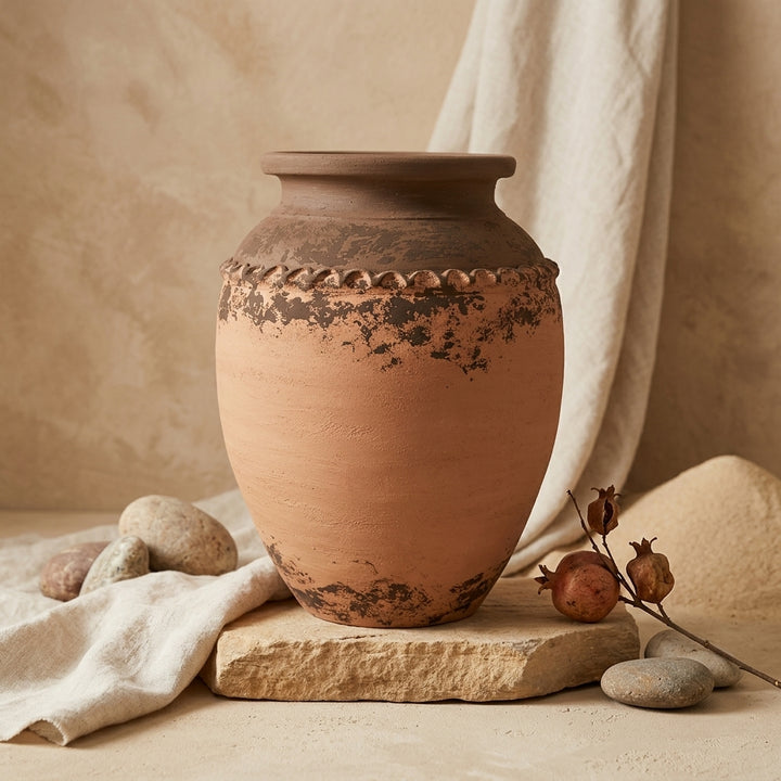 Vaso terracota artesanal  EXC 36, handmade em Portugal. Organic Decor; Design de interiores sustentável; design biofílico; Decoração orgânica; Decoração wabi-sabi, farmhouse, Japandi, minimalista, mediterrânica. Mediterranean Style;