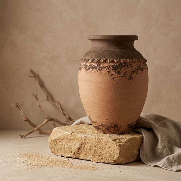 Vaso terracota artesanal  EXC 36, handmade em Portugal. Organic Decor; Design de interiores sustentável; design biofílico; Decoração orgânica; Decoração wabi-sabi, farmhouse, Japandi, minimalista, mediterrânica. Mediterranean Style;