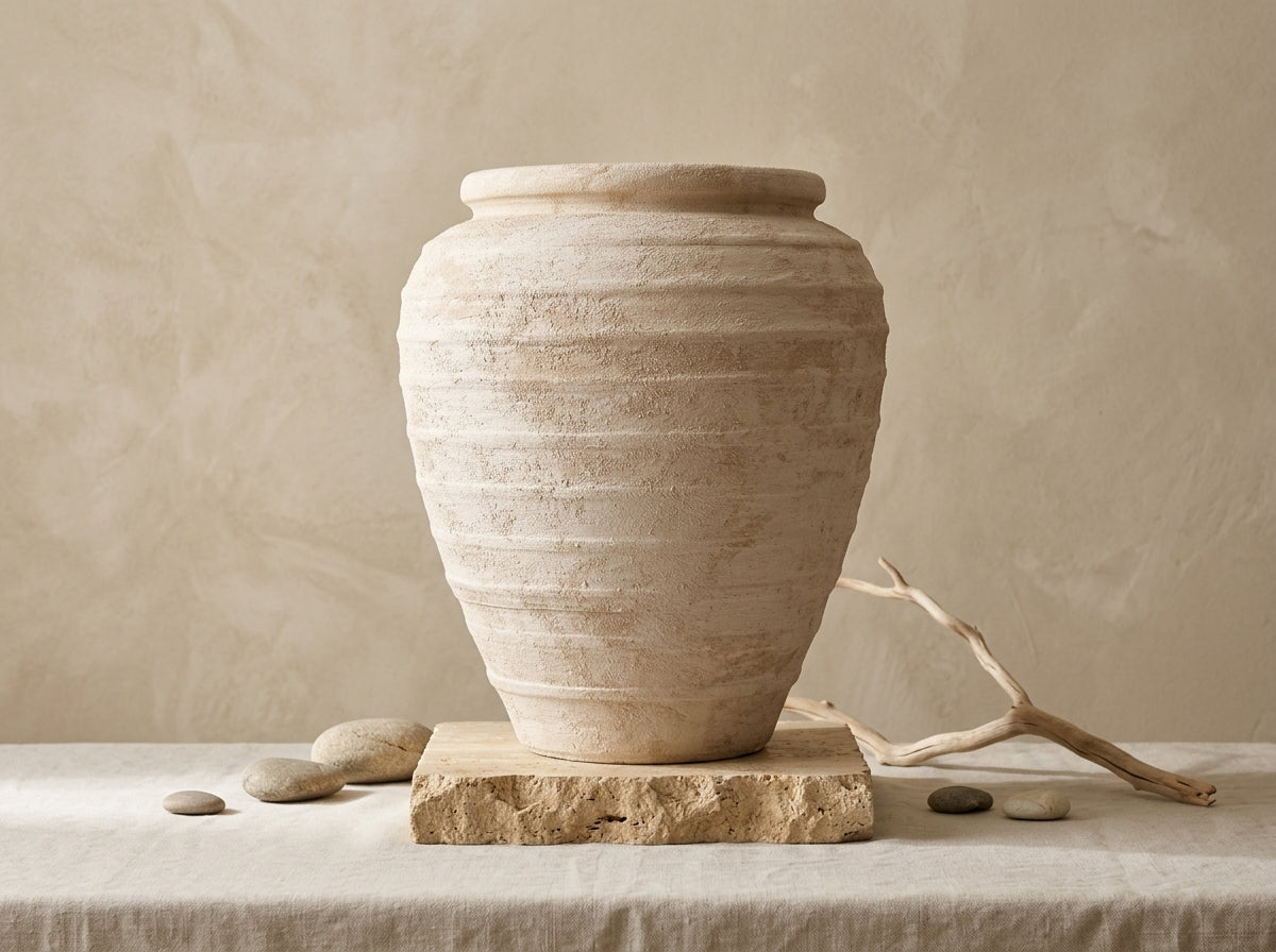 Organic Decor; Vaso terracota artesanal Marua Q, Decoração sustentável e design de interiores; design biofílico; MADE IN Portugal. Vaso de barrro grande. Decoração orgânica; Estilo wabi-sabi, minimalista, rústico, mediterrânico, moderno e outras. 