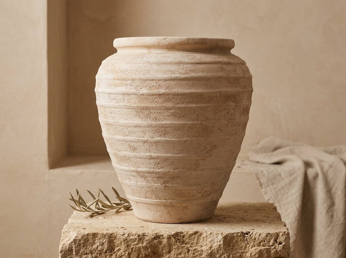Organic Decor; Vaso terracota artesanal Marua Q, Decoração sustentável e design de interiores; design biofílico; MADE IN Portugal. Vaso de barrro grande. Decoração orgânica; Estilo wabi-sabi, minimalista, rústico, mediterrânico, moderno e outras. 