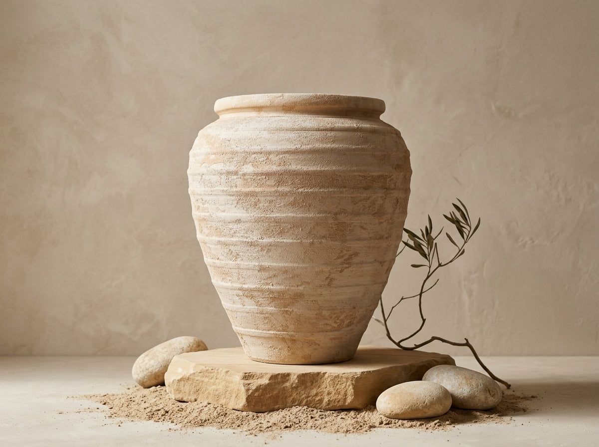 Organic Decor; Vaso terracota artesanal Marua Q, Decoração sustentável e design de interiores; design biofílico; MADE IN Portugal. Vaso de barrro grande. Decoração orgânica; Estilo wabi-sabi, minimalista, rústico, mediterrânico, moderno e outras. 