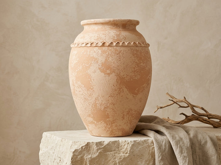 Vaso terracota artesanal Tamar H feito à mão Portugal. Decoração Orgânica; Design biofílico; Decoração sustentável; Decoração estilo wabi-sabi, minimalista, rústico, mediterrânico, Japandi e farmehouse. Decoração de interiores; MEDITERRANEAN HOUSE DECOR
