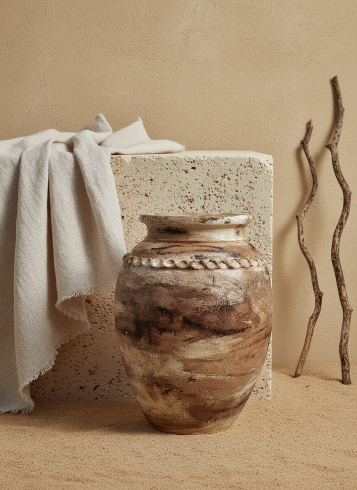 Vaso terracota artesanal RÚSTICO D feito à mão Portugal, estilo wabi-sabi, minimalista, rústico, mediterrânico, Japandi e farmehouse. Decoração de interiores;  design biofílico;