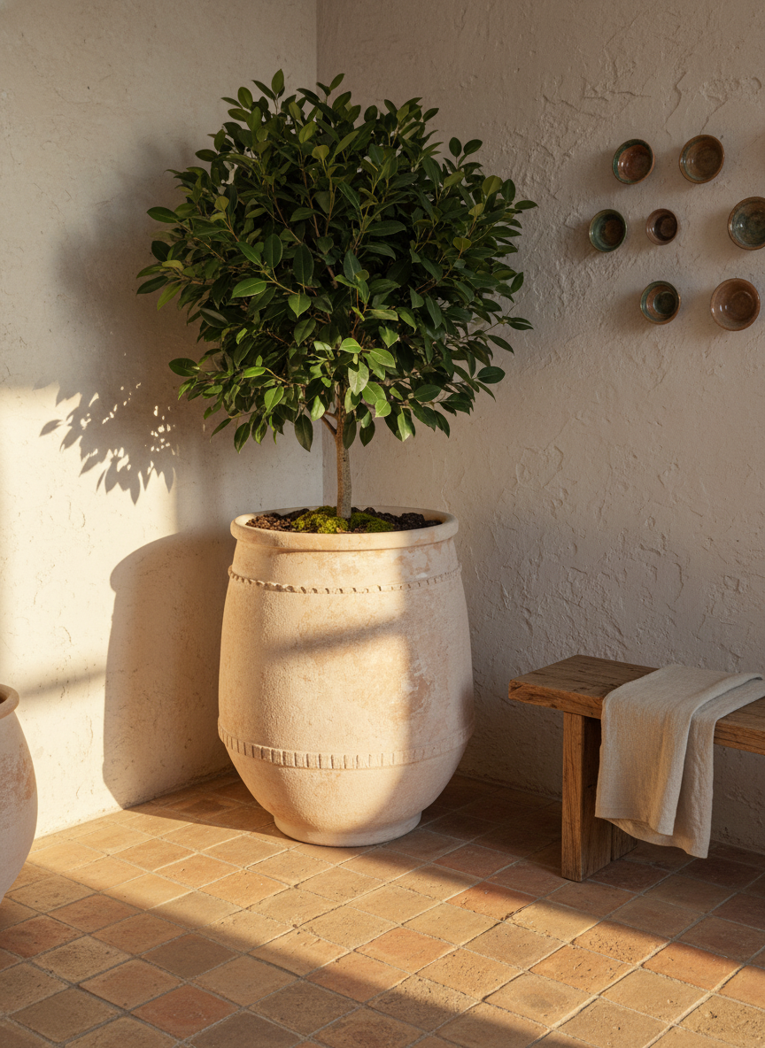 Vaso terracota artesanal Alba D feito à mão em Portugal. Decoração farmhouse, Japandi, minimalista, mediterrânica, cottagecore e moderno. Decoração e design de interiores; decoração e design biofílico;