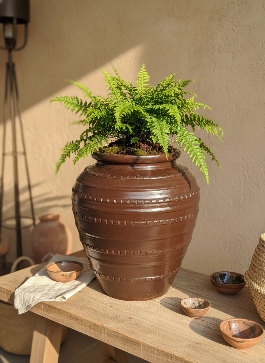 Vaso terracota artesanal feito à mão em Portugal, decoração moderna, Japandi, minimalista, rústico, mediterrânico, farmhouse, cottagecore. Decoração e design de interiores; decoração e design biofílico;