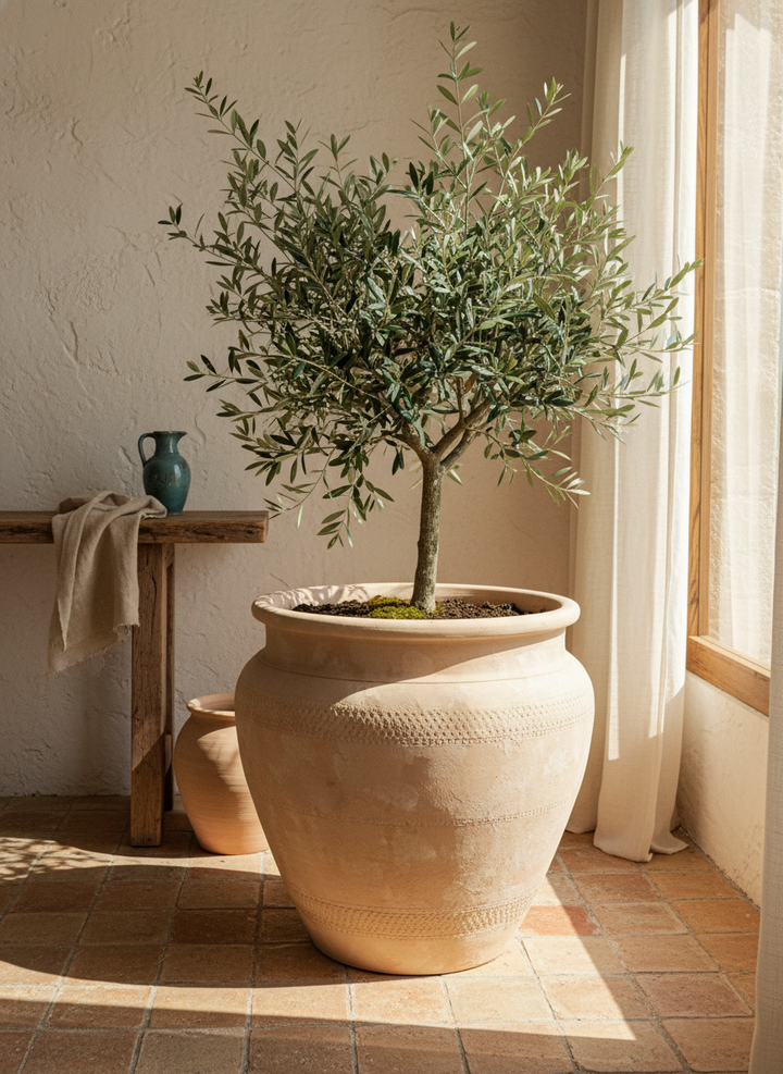 Vaso terracota artesanal Alura B feito à mão Portugal, decoração Japandi, minimalista, rústico, mediterrânico, cottagecore, farmhouse. Decoração e design de interiores; decoração e design biofílico;