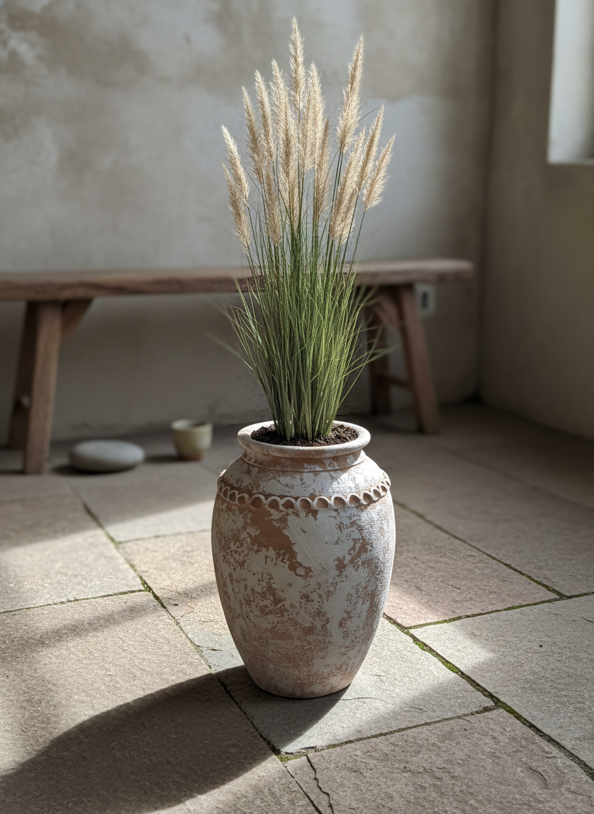 Vaso terracota artesanal Tamar B feito à mão Portugal, estilo wabi-sabi, minimalista, rústico, mediterrânico, Japandi e farmehouse. Decoração de interiores;  design biofílico;