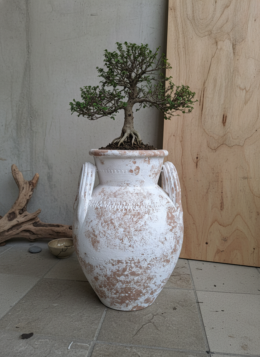 Vaso terracota artesanal Poteh B feito à mão Portugal. Decoração sustentável nos estilos Japandi, minimalista, rústico, farmhouse e moderno e wabi-sabi. Design de interiores; decoração e design biofílico;